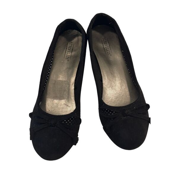Seychelles Black Suede Wedge Ballet Flats Size 6 Bow Detail Comfort Shoes - Picture 1 of 7
